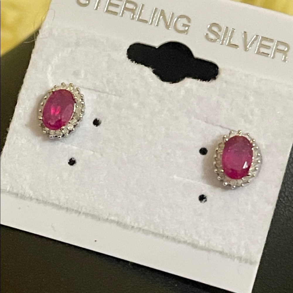 Mozambique Ruby Diamond Studs 925 Silver 1 CTW